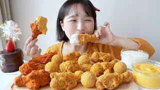 Cheese Queen's day💛Prinkle chicken Real sound MUKBANG! Birthday Meal🤦‍♀✨Cheese balls,Chocolate cake