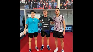 Truls Moregard training with Harimoto, Lin Yun-Ju, Calderano, Franziska and Mattias Falck