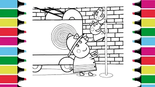 Coloring Peppa Pig and George Fire Engine Practice.| Peppa Pig Coloring Page.