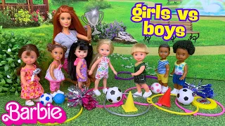 Barbie Doll School Field Day Story - Toddler Girls vs Boys