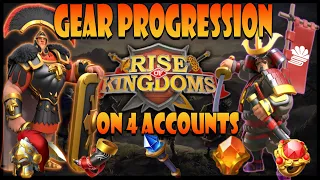 Reviewing Gear Progression on All 4 Account in Rise of Kingdoms (Pre KvK to SoC)