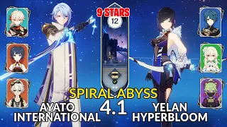 New 4.1 Abyss│C0 Ayato International & C0 Yelan Hyperbloom | Floor 12 - 9 Stars | Genshin Impact