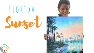 How to Paint in Acrylics | Sunset with Palm Trees Painting Tutorial