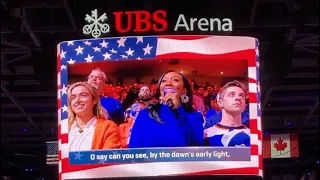 Islanders fans join together in singing the National Anthem - UBS Arena game 3 of playoffs
