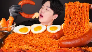 ASMR MUKBANG | SPICY FIRE NOODLES & KIELBASA SAUSAGE & FRIED EGGS EATING SOUNDS 먹방