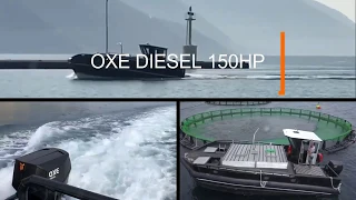 Εξωλέμβια πετρελαίου OXE Diesel 150hp σε σκάφος ιχθυοκαλλιέργειας από HDPE.