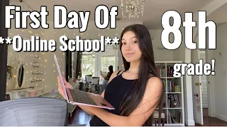 Vlog: First Day of 8th grade online!, GRWM **get ready with me**, preparing, organizing and +