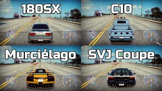 NFS Heat: 180SX vs C10 Stepside vs Murciélago SV vs Aventador SVJ Coupe - Drag Race