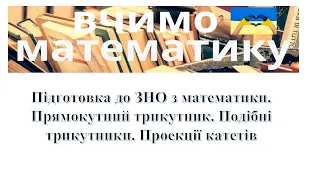 Підготовка до ЗНО з математики. Прямокутний трикутник. Подібні трикутники. Проекції катетів