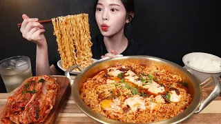 SUB)Spicy soft tofu ramyun, kimchi, and rice Mukbang ASMR