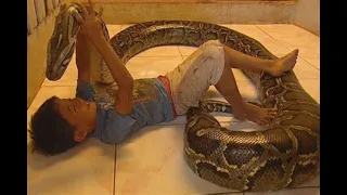 OMG ! !  Kid Play With Snake Cute And Funny Kid