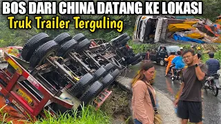 Overturned Trailer Truck Accident‼️The Padang Sidempuan Cross Road is Totally Congested