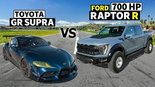 2023 Ford Raptor R (700 HP) vs Toyota GR Supra drag race // THIS vs THAT