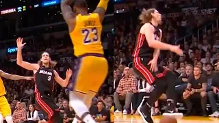 LeBron James destroys Kelly Olynyk's balls | LA Lakers vs Heat