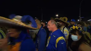 Rams players and fans celebrate Super Bowl win