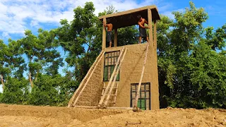 How To Build Swimming Pool , Mud house And Palm Trees Twin Water Slide By Ancient Skill (episode 1)