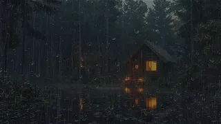 Sleep Right Away With Thunderstorms And Thunder On The Roof Of A Traditional Wooden House At Night