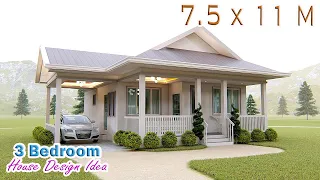 SMALL HOUSE DESIGN | 7.5 x 11 Meters | 3 bedroom Farmhouse