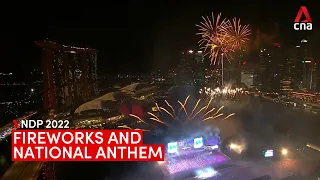 NDP 2022 fireworks go off as audience sings the Singapore national anthem