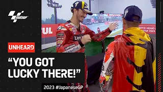 The Top 3 react to the flag to flag MotoGP™ race! 🌧️ | 2023 #JapaneseGP UNHEARD