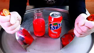 Fanta Strawberry ice cream rolls street food - ايس كريم رول على الصاج  فانتا فروالة