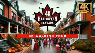 🇨🇦 Canada Halloween Walk 🎃 Toronto Suburbs - Autumn Night Street Walk [4K HDR - 60fps]