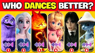 Guess Who's DANCING? Guess The DANCE | Elemental, Wednesday, The Super Mario Bros, Elsa, Smurf Cat