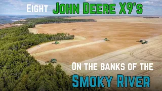 EIGHT John Deer X9's on the banks of the Smoky River | 4K Drone Footage | Marie Reine, NW Alberta