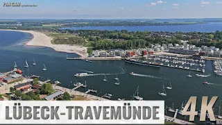Lübeck-Travemünde: Strand, Ostsee, Boote, Maritim, Trave, Hafen - Aerial Pan - Luftpanorama - 0257