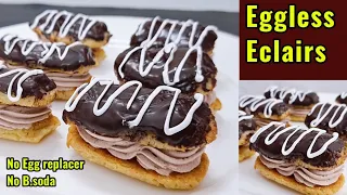 Eggless Eclairs without Egg replacer powder l Chocolate Choux Pastry l Caramel Eclair Cream Puffs