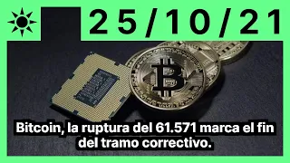 Bitcoin, la ruptura del 61.571 marca el fin del tramo correctivo.