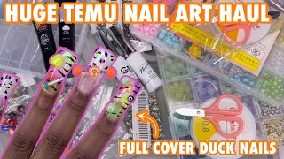HUGE TEMU NAIL ART HAUL | Trying Affordable Nail Products From Temu | Full Cover Duck Tips Gel Charm