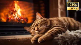 Cozy Room with Purring Cat | Fireplace Burning ASMR To Helps Sleep Instantly, De-Stress, Relaxing