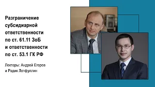 Разграничение субсидиарной ответственности по ст. 61.11 ЗоБ и ответственности по ст. 53.1 ГК РФ