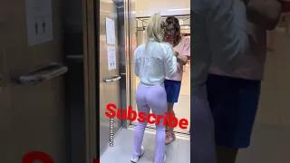 American hot bodybuilder girl prank in elevator