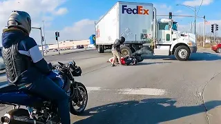 Biker's Scary Accident with a SEMI