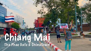 【4K🇹🇭】Chiang Mai ChinaTown & Tha Phae Gate, Warorot Market at Evening - March 2022