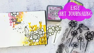 Einfache Aquarelleffekte mit Distress Oxide Inks & Stempeln im Art Journal