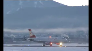 4K | Impressive morning departures at the snow-covered LOWI/Innsbruck Airport | 02.2020