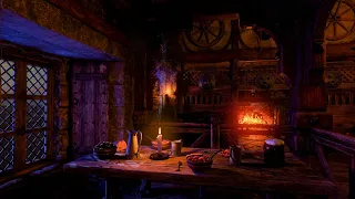 D&D Fantasy Tavern - Fireplace and Snowy Ambience - 1 hour