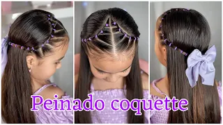 Peinado coquette  fácil para niñas 💜 ideal para san Valentín 💕