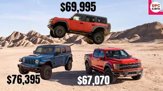 Pricing - 2022 Ford Bronco Raptor vs F 150 Raptor vs Jeep Wrangler Rubicon 392