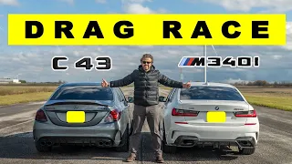 Tuned BMW M340i vs Tuned Mercedes C43 AMG, humiliation every single run. Drag and Roll Race.