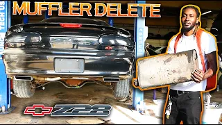 MUFFLER DELETE ON MY Z28 CAMARO (STRAIGHT PIPE)