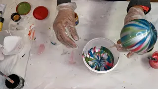 Acrylic Pouring Dip and Flip cup on Xmas baubles/Ornaments