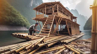 Build The Frame Of The Bamboo Building On The Water In 10 Days, Process Was Complicated#houseboat