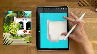 Как в Procreate нарисовать ландшафт в плоском стиле Online Sketch рисую скетч в прокреэйт на планшет