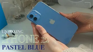 💙💙🌧Pastel Blue iPhone 12 Aesthetic Unboxing | NO MUSIC | gyrma