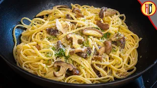 Mushroom garlic and olive oil linguine | 15min pasta recipe