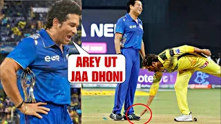 Sachin tendulkar shocking reaction when ms dhoni touch his feat during CSK vs Mi match